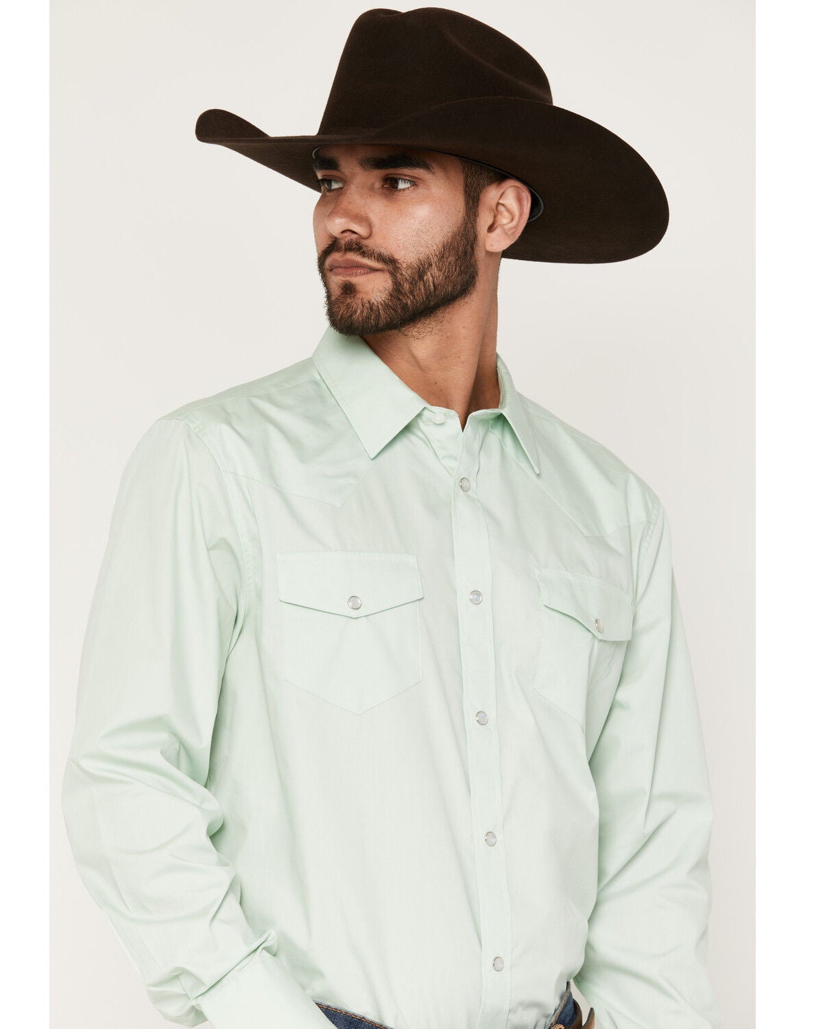 Image #2 - Gibson Trading Co Men's Basic Solid Long Sleeve Snap Western Shirt - Tall, Sage, hi-res