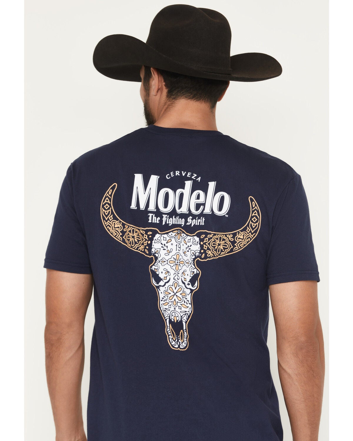 Image #4 - Modelo Men's Cow Skull Short Sleeve Graphic T-Shirt, Navy, hi-res