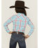 Image #4 - Panhandle Girls' Plaid Print Long Sleeve Snap Western Shirt, Light Blue, hi-res