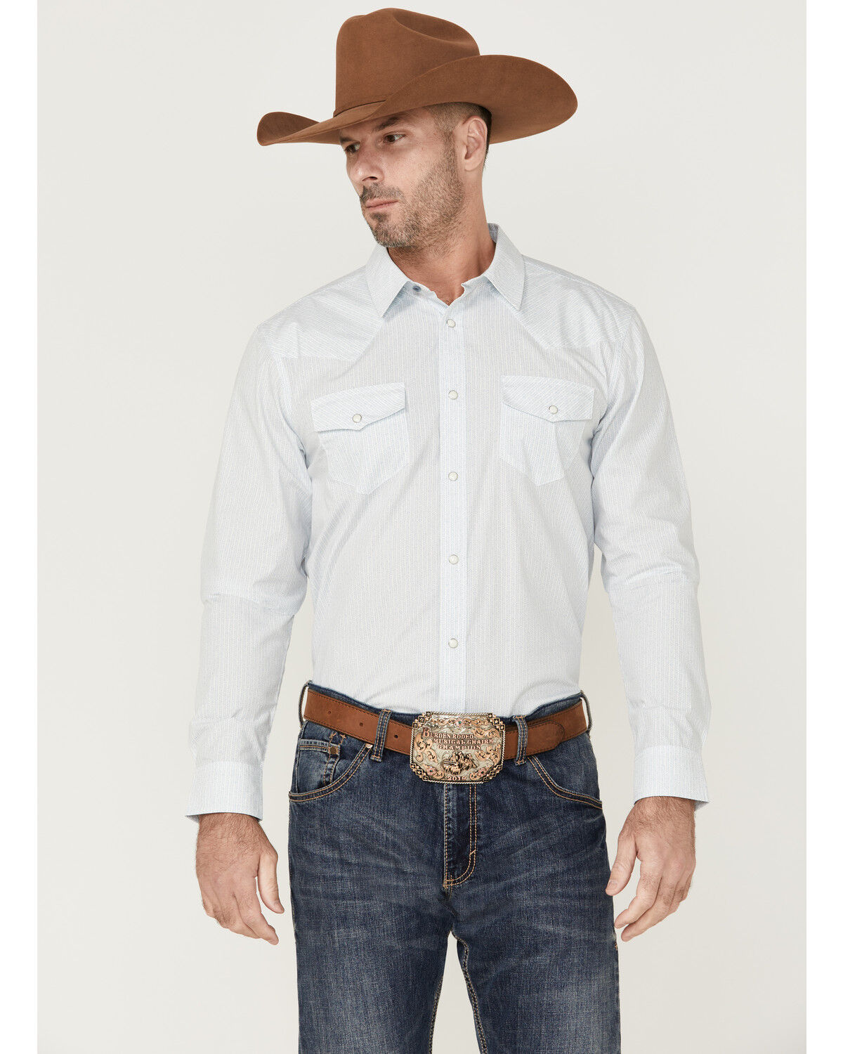 Image #1 - Gibson Men's Fine Vine Stripe Long Sleeve Snap Western Shirt, Cream, hi-res