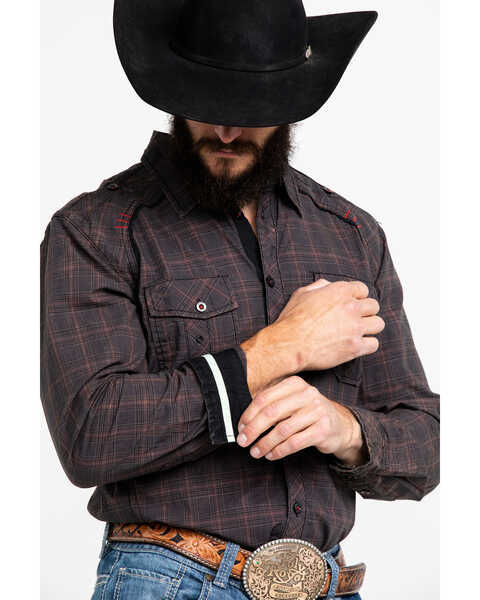 Image #4 - Austin Season Men's Embroidered Cross Plaid Print Button Long Sleeve Western Shirt, Brown, hi-res