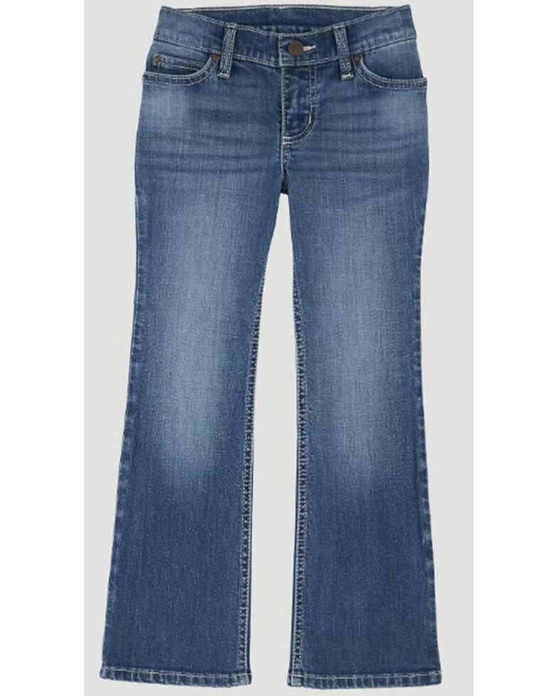Wrangler Girls' Dakota Star Pocket Medium Wash Bootcut Jeans, Blue, hi-res