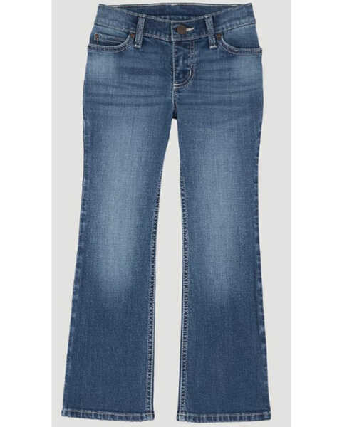 Wrangler Girls' Dakota Star Pocket Medium Wash Bootcut Jeans, Blue, hi-res