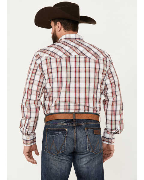 Image #4 - Wrangler Men's Plaid Print Long Sleeve Snap Western Shirt, Red, hi-res