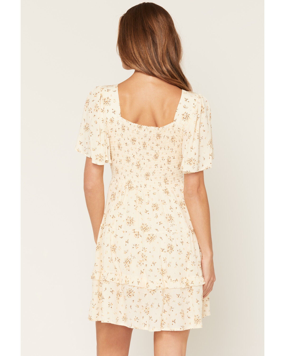 Image #4 - Wild Moss Women's Floral Print Crochet Inset Mini Dress, Cream, hi-res