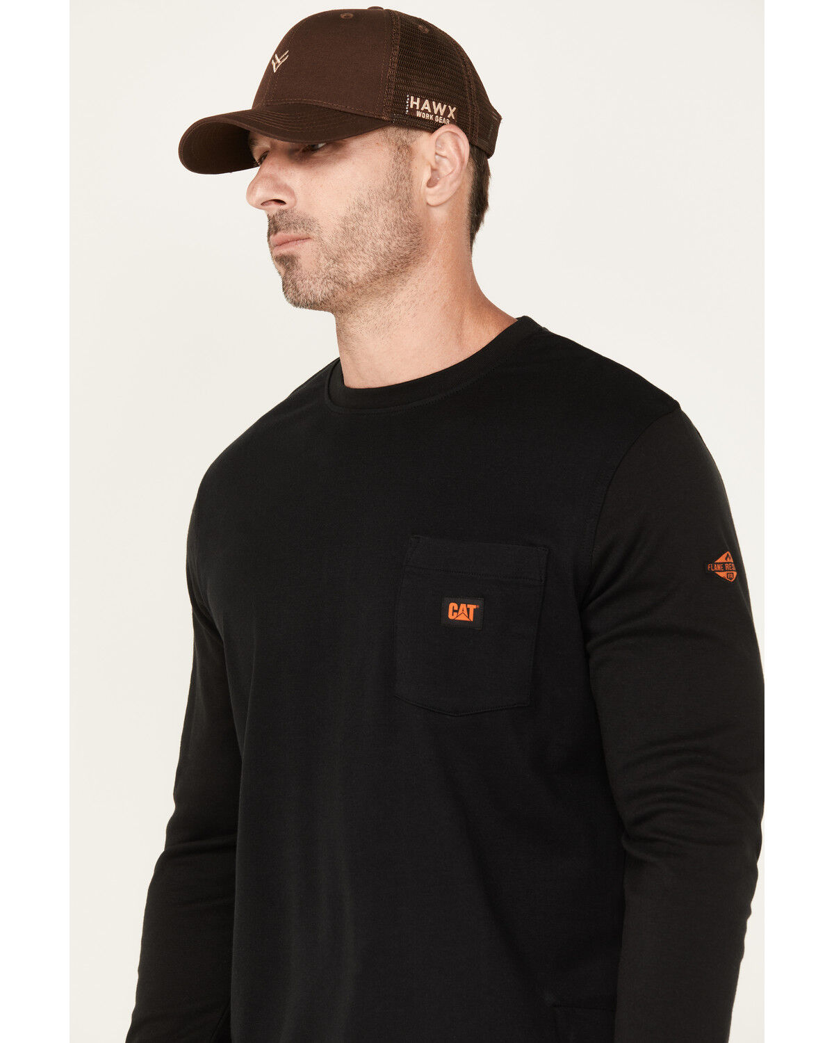 Image #2 - CAT Men's FR Long Sleeve Pocket Work T-Shirt, Black, hi-res
