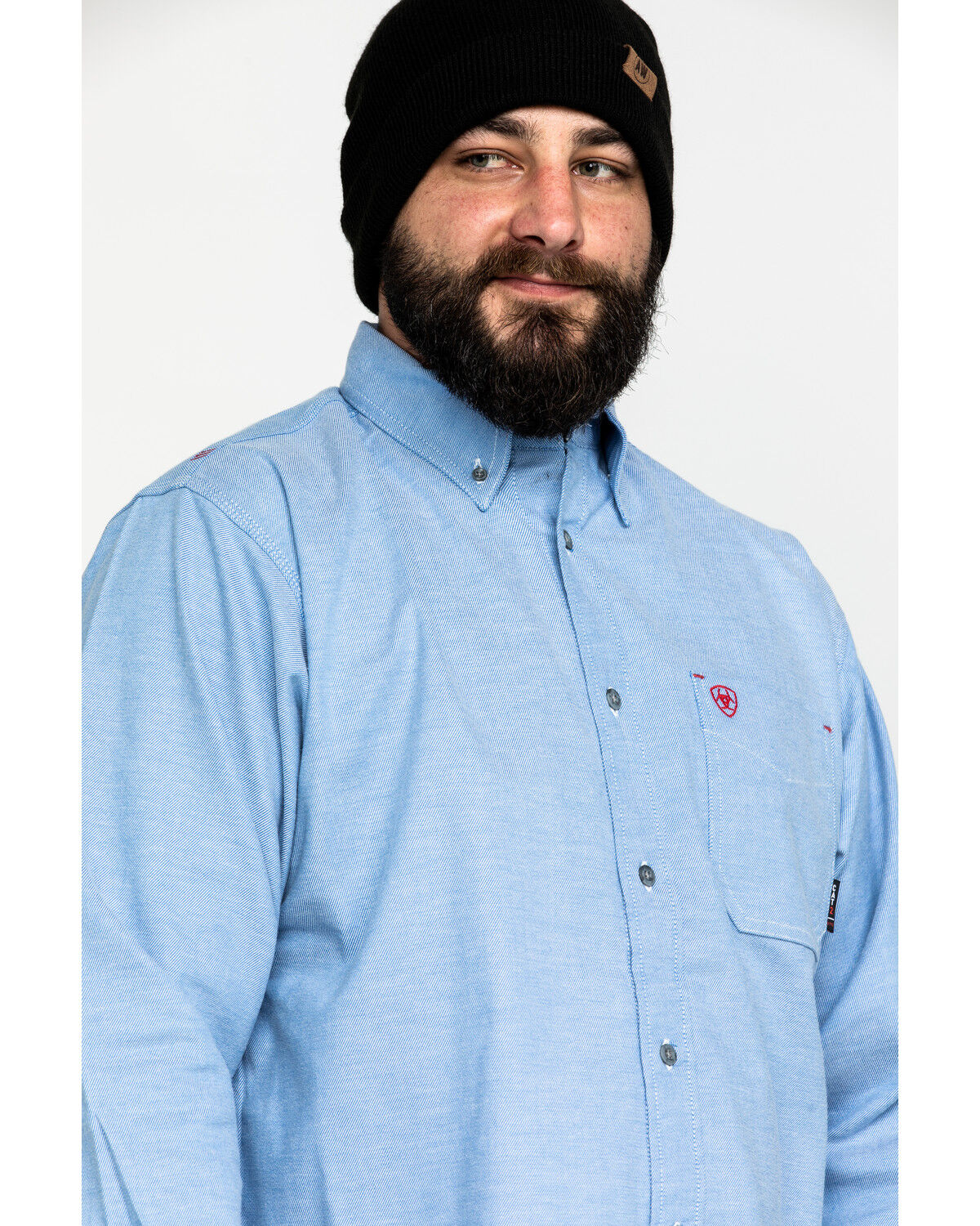 Image #5 - Ariat Men's FR Solid Durastretch Long Sleeve Work Shirt, Blue, hi-res