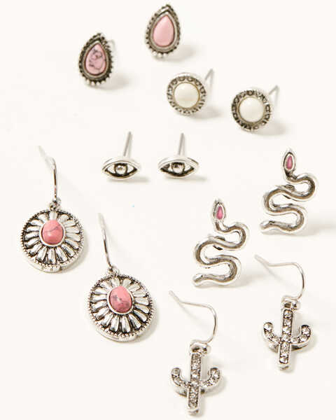 Image #1 - Shyanne Women's Snake And Stone Earring Set , Pink, hi-res