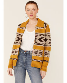 Pendleton Women's Golden Shetland Zip Cardigan Sweater, Gold, hi-res