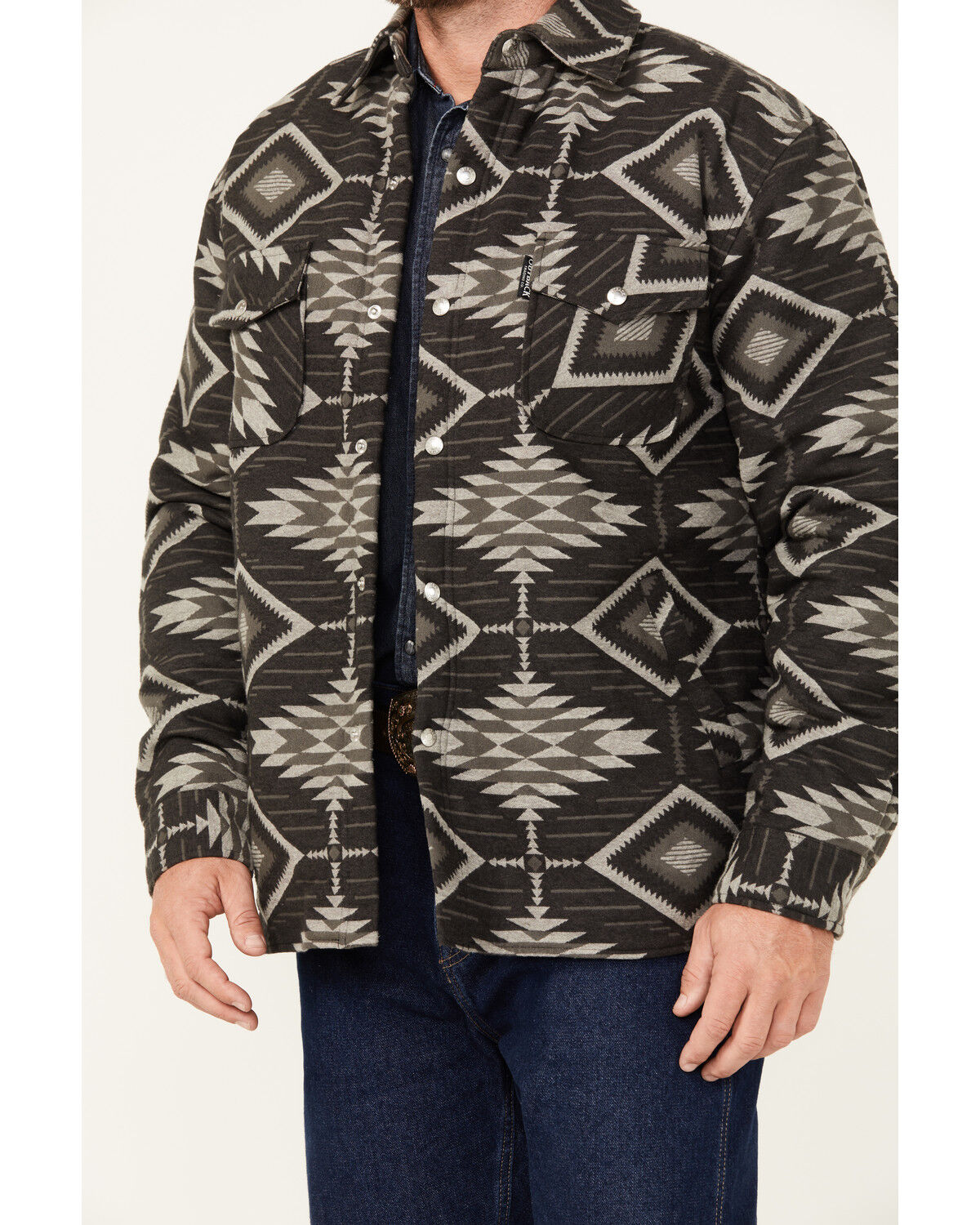 Image #3 - Outback Trading Co Men's Southwestern Print Lined Snap Shirt Jacket, Black, hi-res