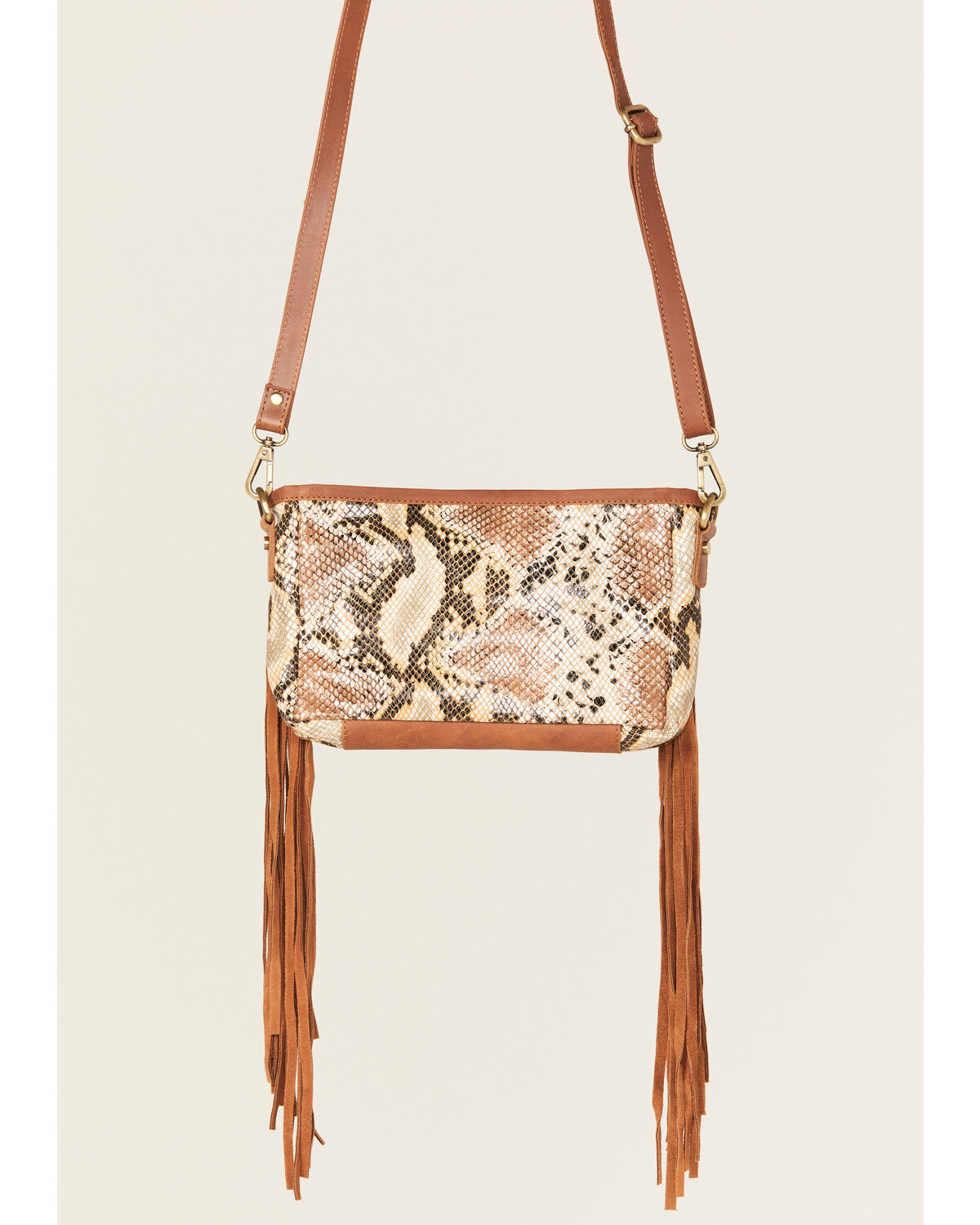 Image #3 - Shyanne Women's Snake Print Fringe Crossbody, Brown, hi-res