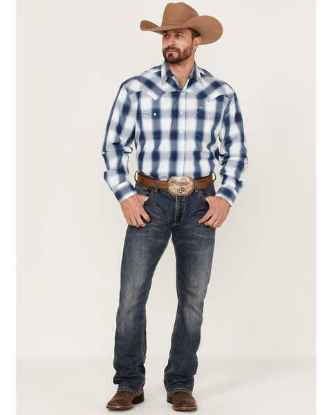 Image #2 - Stetson Men's Ice Ombre Large Plaid Long Sleeve Pearl Snap Western Shirt , Blue, hi-res