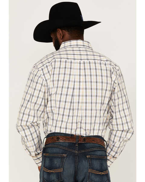Panhandle Select Men's Plaid Print Long Sleeve Button Down Western Shirt , Yellow, hi-res
