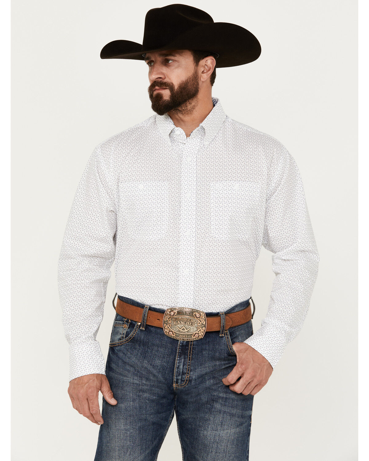 Image #1 - George Strait by Wrangler Men's Print Long Sleeve Button-Down Western Shirt, , hi-res