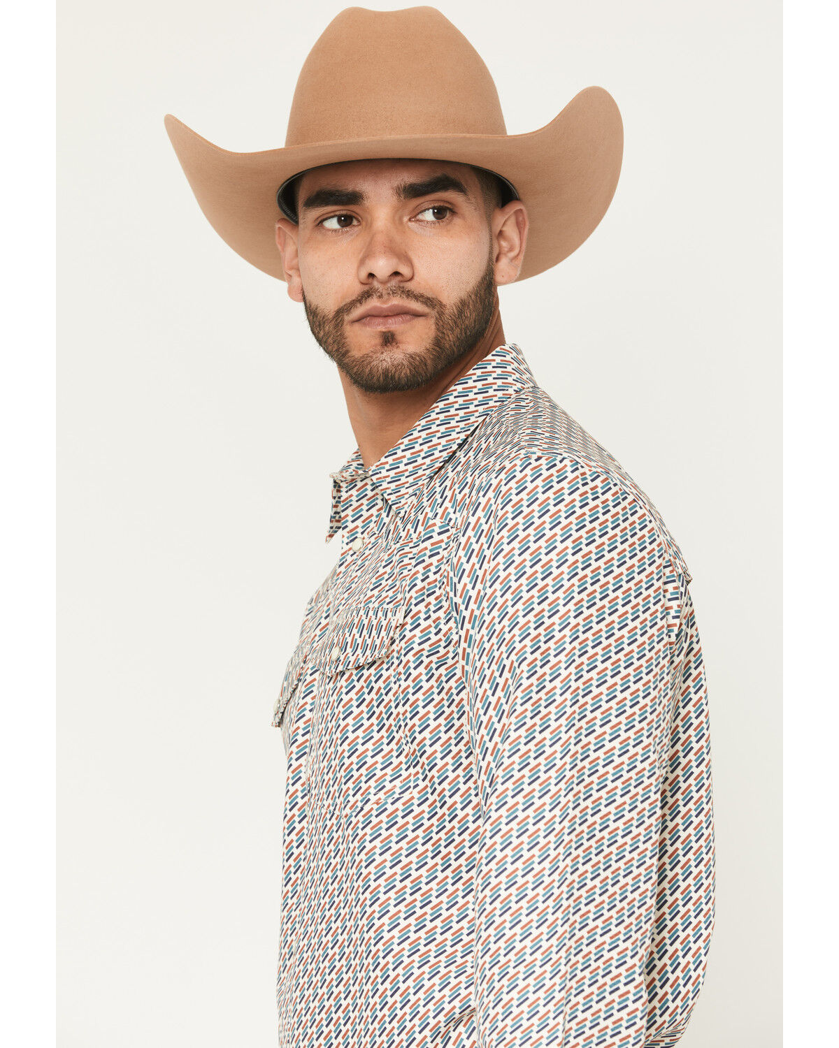Image #2 - RANK 45® Men's Geometric Fuji Print Long Sleeve Snap Performance Shirt, Sand, hi-res
