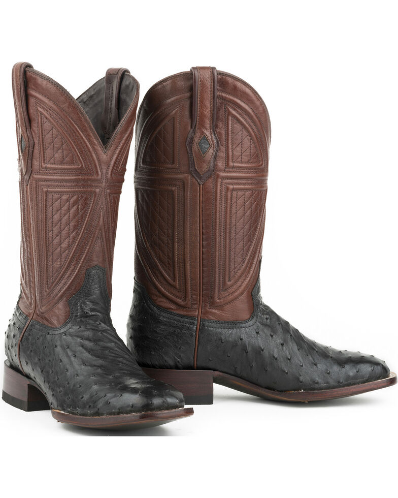 Stetson Men's Black Full Ostrich Western Boots - Square Toe , Black, hi-res