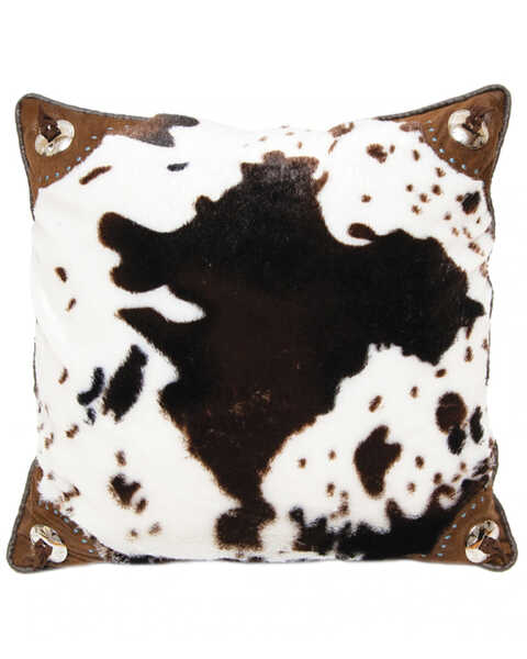 Image #1 - Carstens Home Cow Print Cowhide Corner Decorative Throw Pillow, White, hi-res