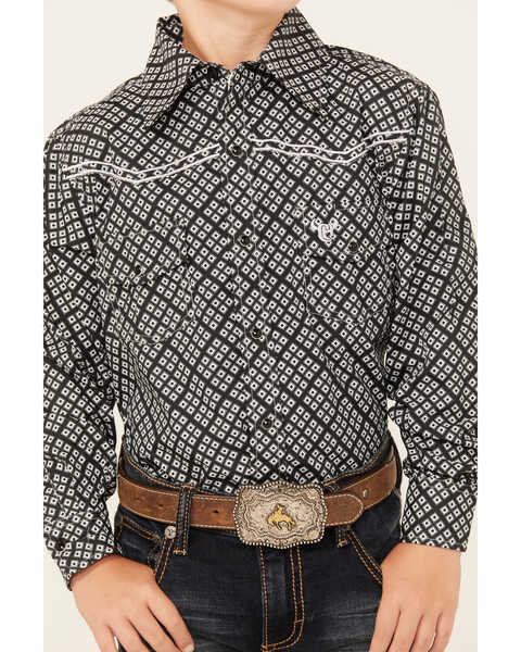 Image #3 - Cowboy Hardware Boys' Wild Gem Geo Print Long Sleeve Snap Western Shirt , Black, hi-res