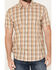 Cody James Men's Anderson Plaid Print Short Sleeve Button-Down Western Shirt, Tan, hi-res