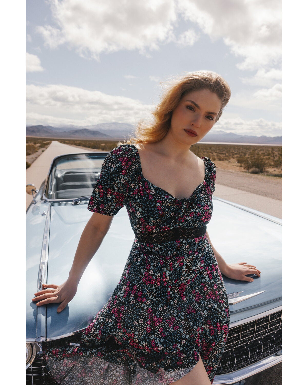 Image #1 - Idyllwind Women's Dudley Floral Print Short Sleeve Tie-Front Midi Dress, Black, hi-res