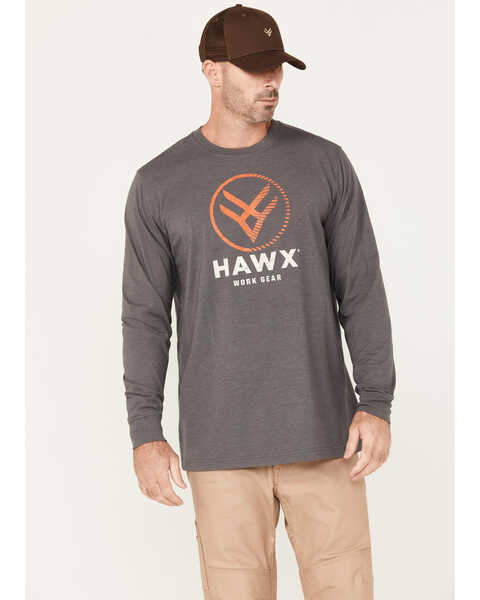 Image #1 - Hawx Men's Stam Logo Long Sleeve Graphic Work T-Shirt, Charcoal, hi-res