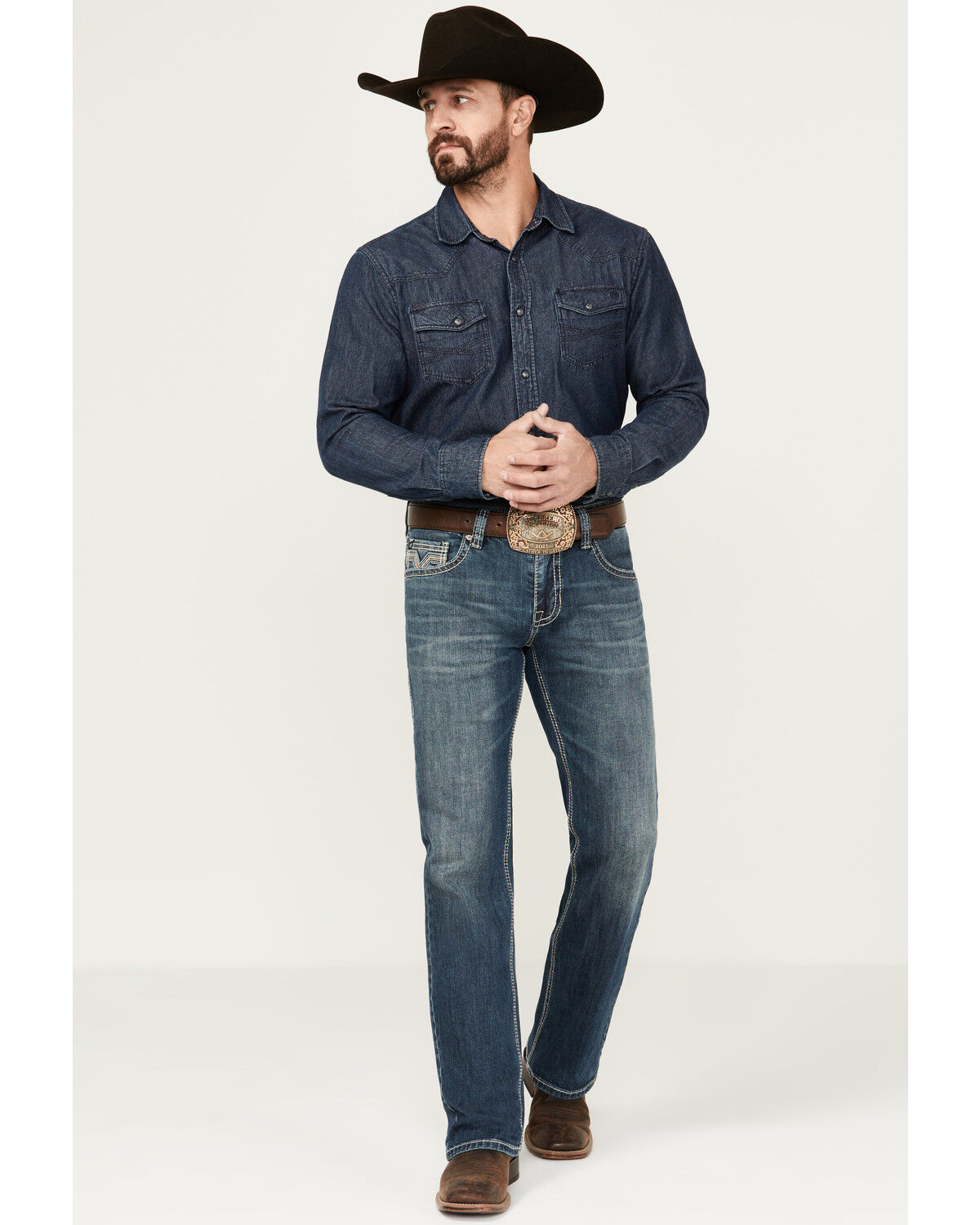 Image #1 - Rock & Roll Denim Men's Pistol Dark Vintage Wash Straight Stretch Denim Jeans, Dark Medium Wash, hi-res