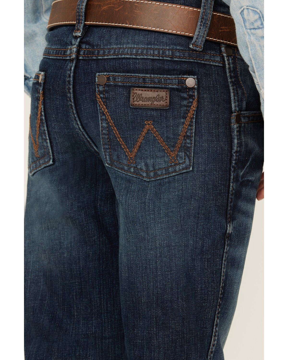 Image #4 - Wrangler Little Boys' Medium Wash Dellwood Relaxed Bootcut Stretch Jeans, Medium Wash, hi-res