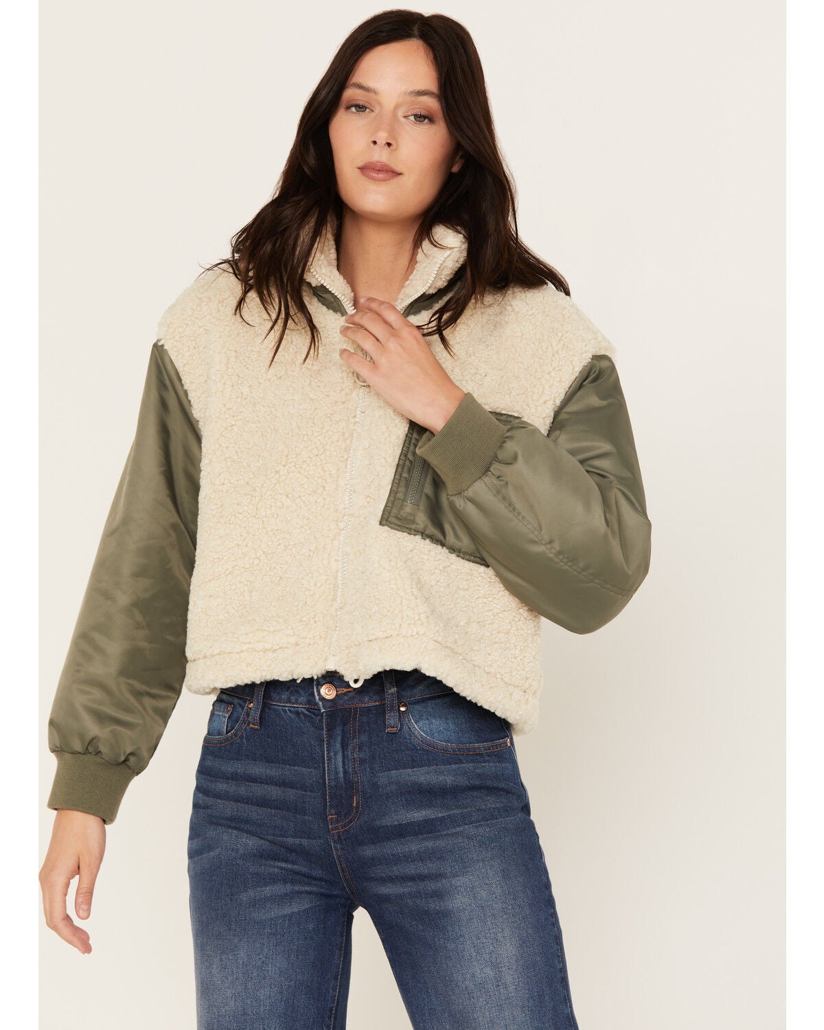 Image #1 - Cleo + Wolf Women's Zip-Up Cropped Jacket, Sand, hi-res