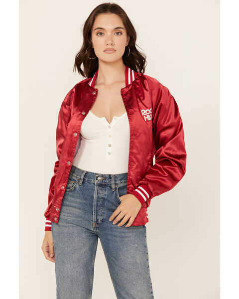 Image #1 - Rodeo Hippie Women's Country Club Bomber Jacket , Red, hi-res