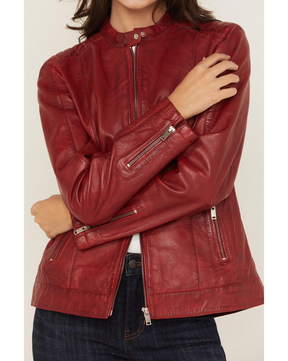 Image #3 - Scully Women's Leather Racing Jacket, Red, hi-res