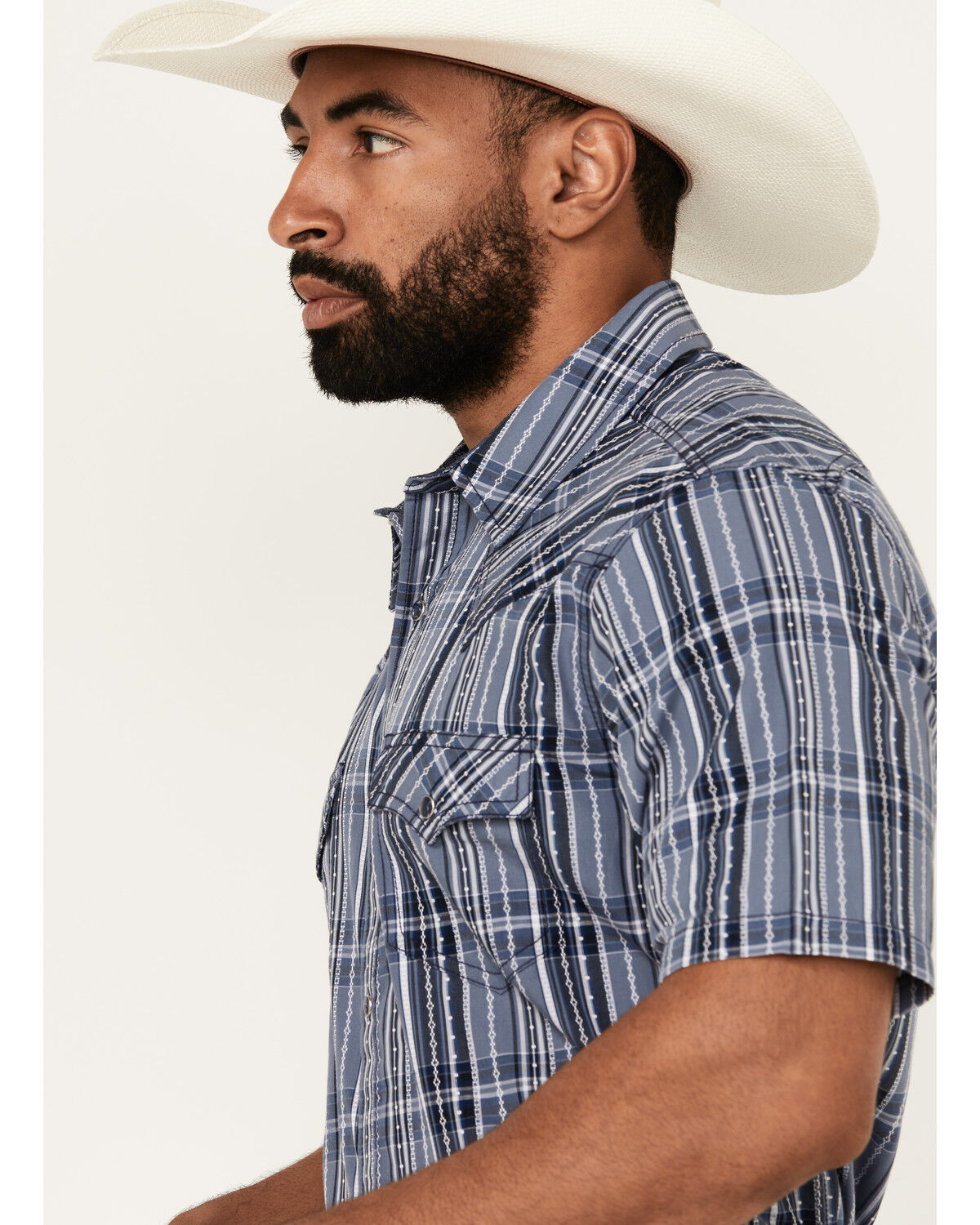 Image #2 - Cody James Men's Blue Lights Plaid Print Short Sleeve Snap Western Shirt, Light Blue, hi-res