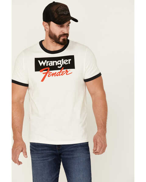 Wrangler X Fender Men's Logo Graphic Ringer T-Shirt , White, hi-res