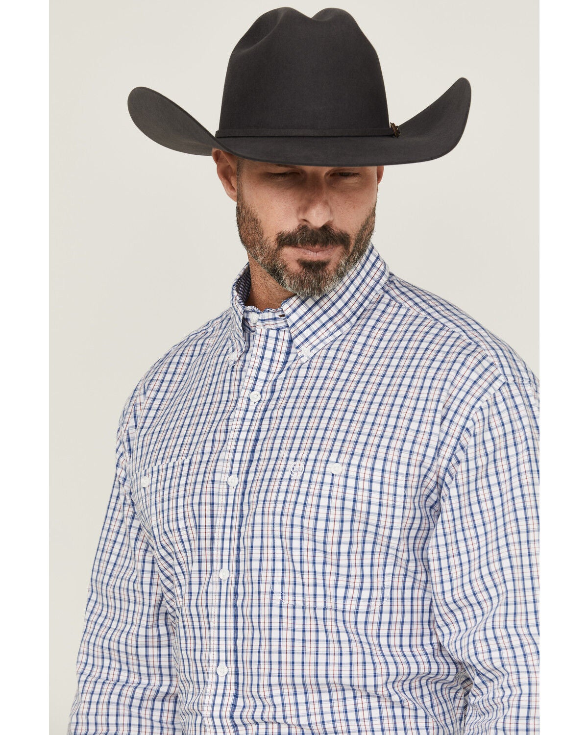 Image #2 - Wrangler Men's Plaid Print Long Sleeve Button-Down Stretch Western Shirt, Blue, hi-res