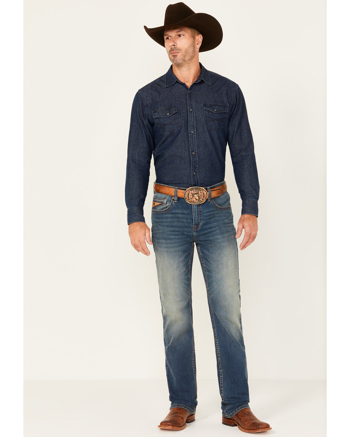 Image #1 - RANK 45® Men's Sidewinder Medium Wash Slim Straight 4-Way Stretch Denim Performance Jeans, Blue, hi-res