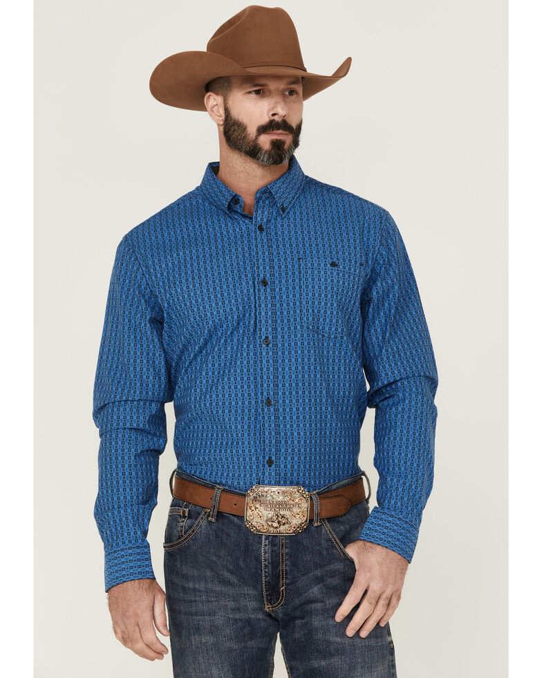 Rank 45 Men's Bulldogger Dobby Geo Button-Down Western Shirt - Big & Tall , Blue, hi-res