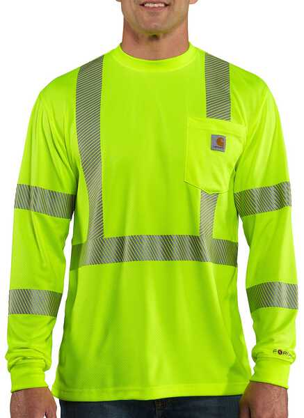 Image #1 - Carhartt Force High-Visibilty Class 3 Long Sleeve T-Shirt - Big & Tall, Lime, hi-res