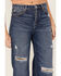 Image #2 - Cleo + Wolf Women's Medium Wash High Rise Patchwork Distressed Straight Jeans, Dark Wash, hi-res