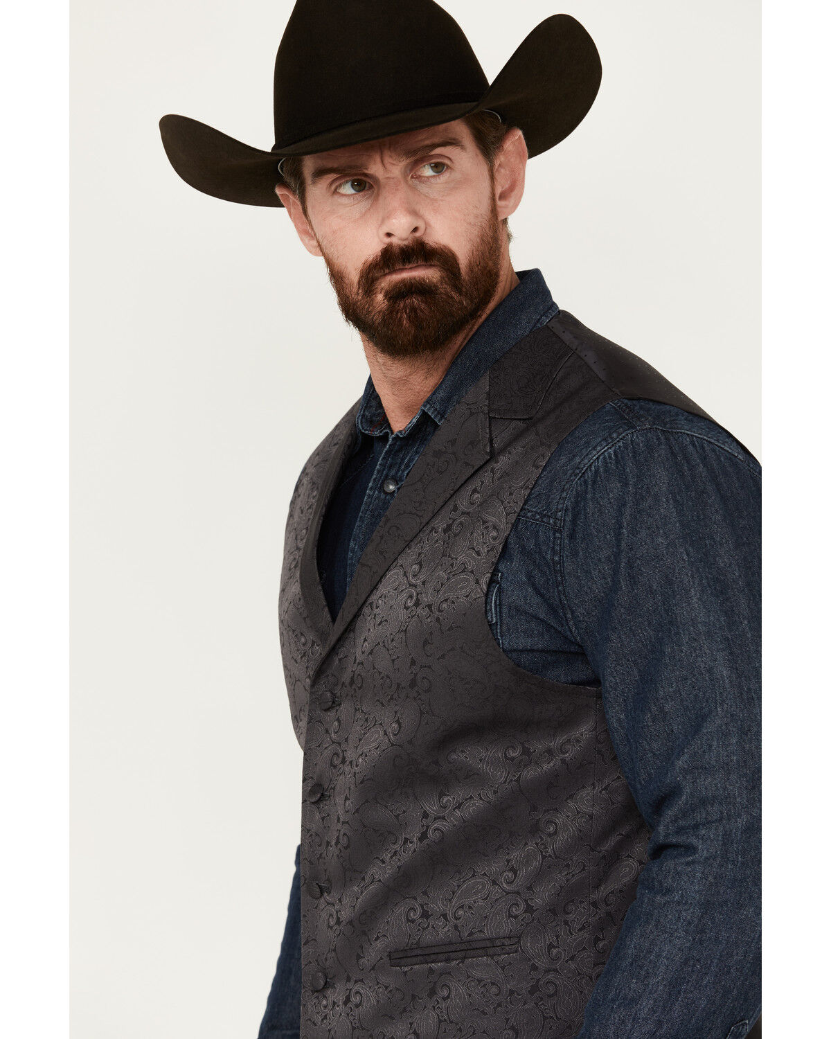 Image #2 - Cody James Men's Nashville Paisley Print Dress Vest, Dark Grey, hi-res