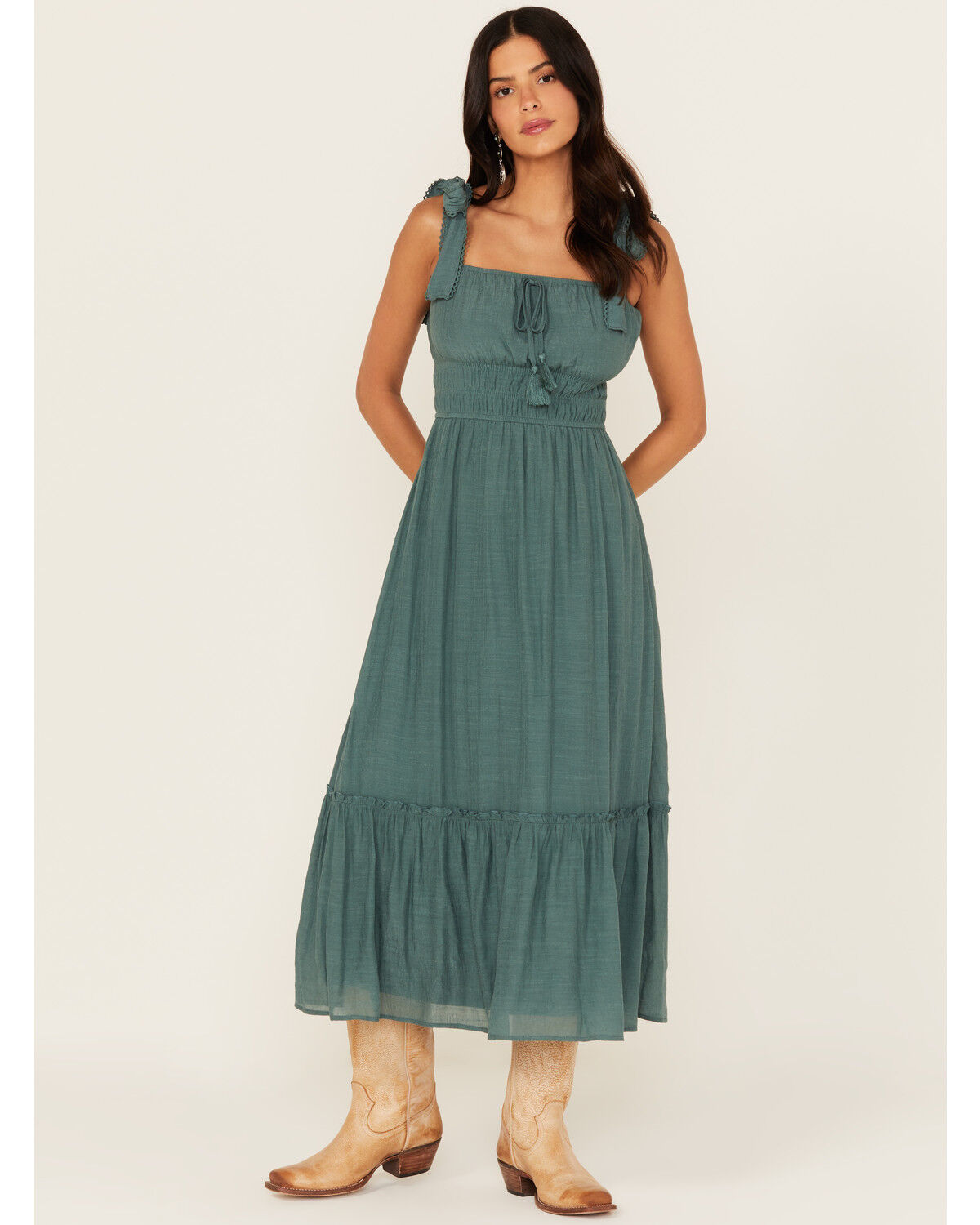 Image #2 - Trixxi Women's Smocked Waist Midi Dress, , hi-res