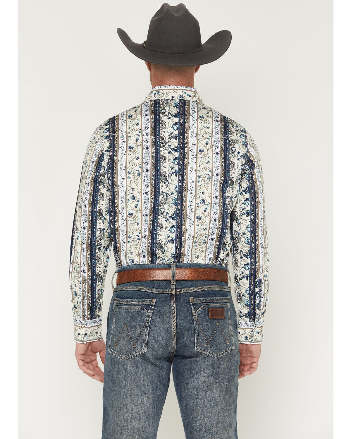 Image #4 - Wrangler Retro Men's Premium Paisley Striped Long Sleeve Snap Western Shirt, Cream, hi-res