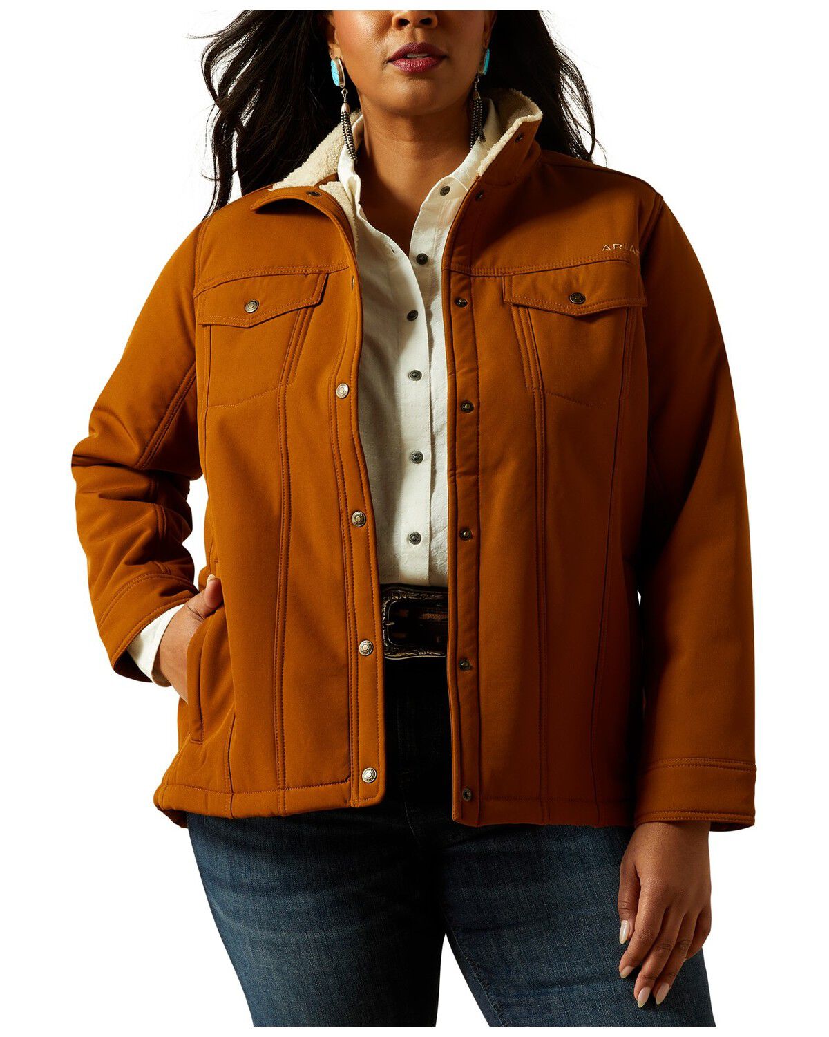 Ariat Women's Berber Back Barn Softshell Jacket - Plus, Chestnut, hi-res