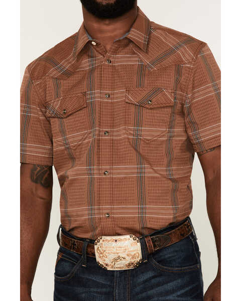 Cody James Men's Easl End Large Plaid Short Sleeve Snap Western Shirt , Brown, hi-res