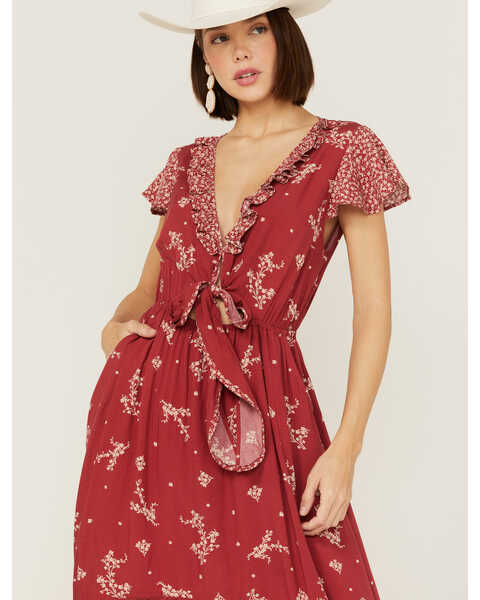 Beyond The Radar Women's Red Floral Picnic Maxi Dress, Red, hi-res