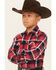 Image #2 - Ely Walker Boys' Plaid Print Brushed Flannel Long Sleeve Pearl Snap Western Shirt, Red, hi-res