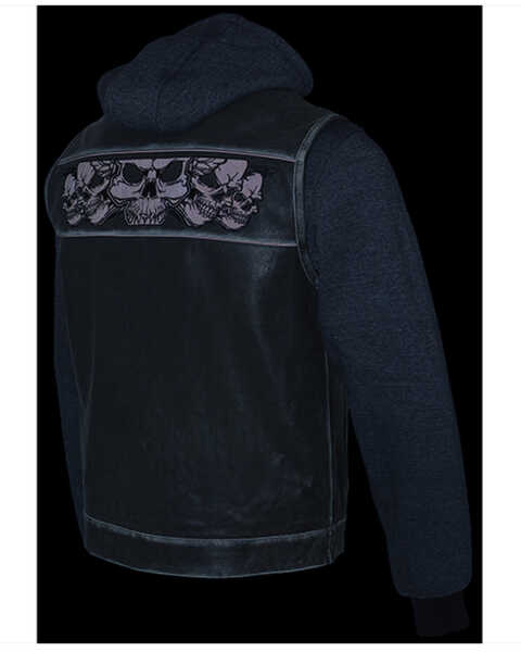 Image #4 - Milwaukee Leather Men's Leather Concealed Carry Vest with Reflective Skulls and Removeable Hoodie - 4X, Grey, hi-res
