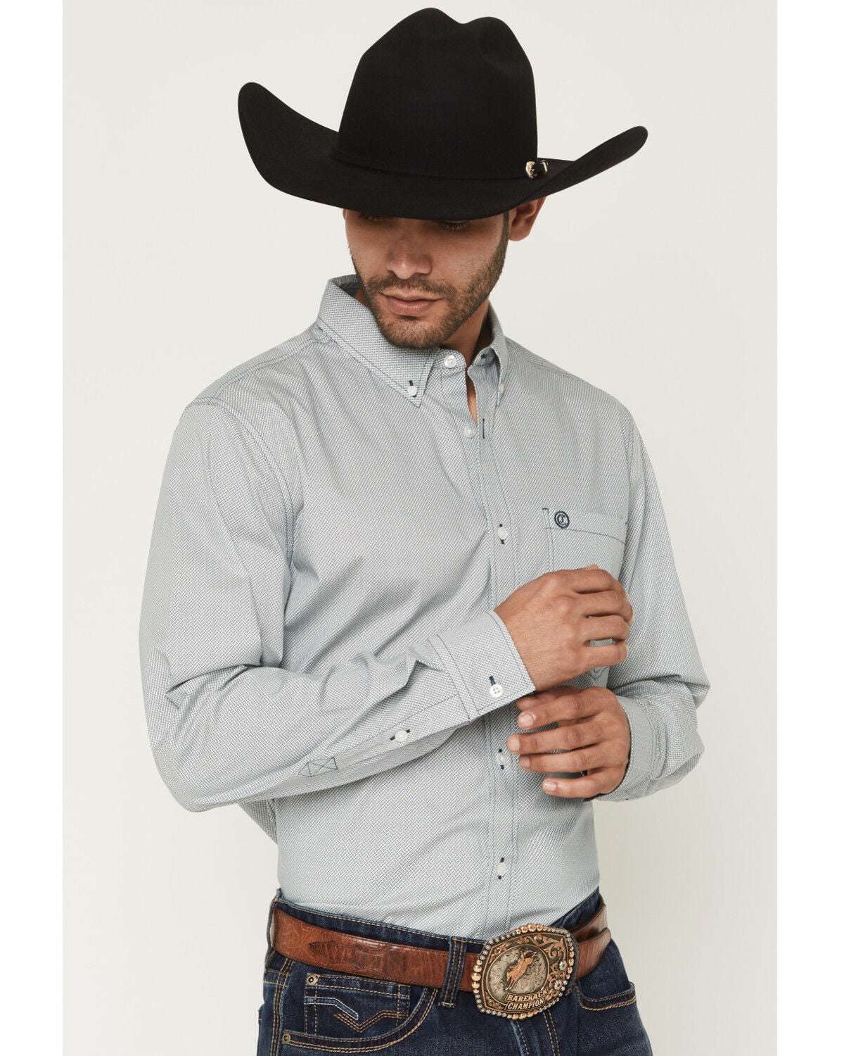 Image #2 - Cody James Men's Day Job Geo Print Long Sleeve Button-Down Stretch Western Shirt - Tall, Blue, hi-res