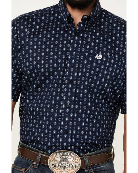 Image #3 - Cinch Men's Geo Short Sleeve Button-Down Western Shirt, Navy, hi-res