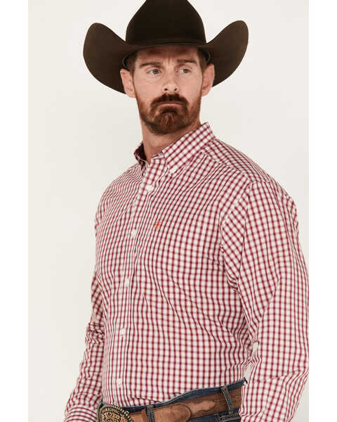 Image #2 - Ariat Men's Valen Plaid Print Long Sleeve Button-Down Western Shirt, Magenta, hi-res