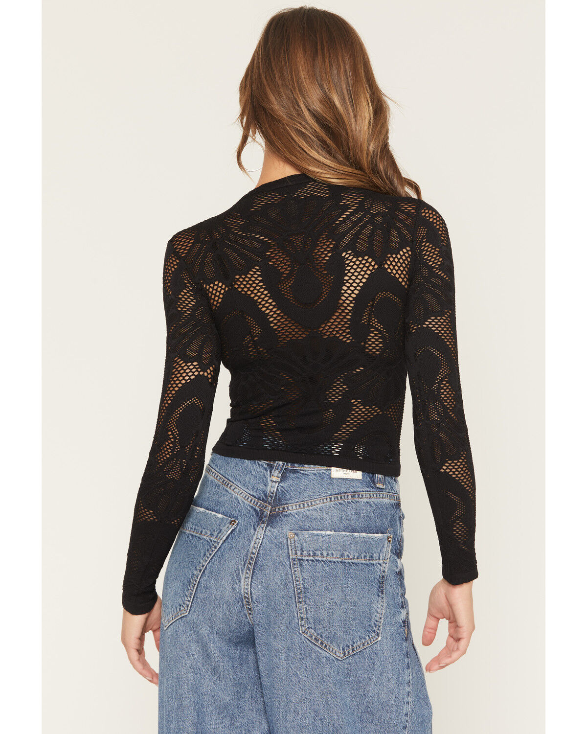 Image #4 - By Together Women's Floral Mesh Long Sleeve Top, Black, hi-res