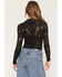 Image #4 - By Together Women's Floral Mesh Long Sleeve Top, Black, hi-res